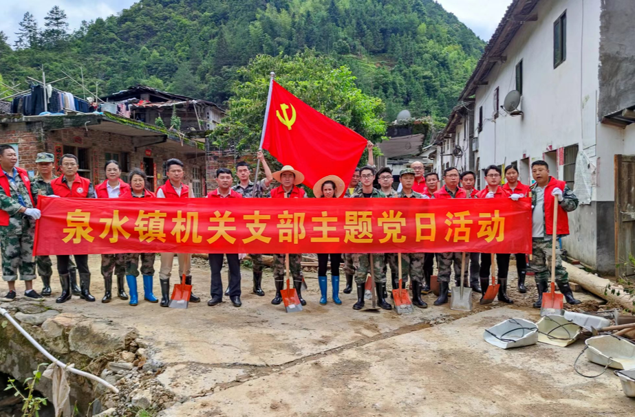 泉水镇开展“党旗在灾后重建一线高高飘扬”主题党日活动